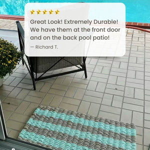 Wicked Good Doormats testimonials - 5 star rating for Sand & Seafoam  Cabana Stripes Lobster Rope™ Doormat