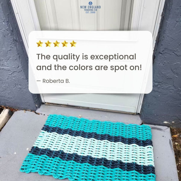 Wicked Good Doormats testimonials - 5 star rating for Teal, Navy, Seafoam Lobster Rope™ Doormat