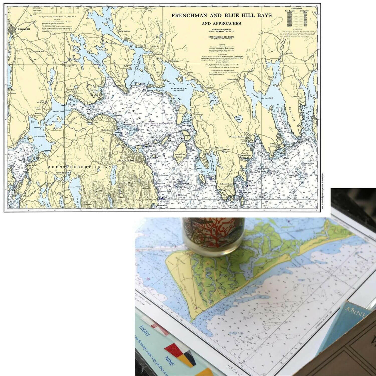 Nautical Chart Placemats, Locations in Maine