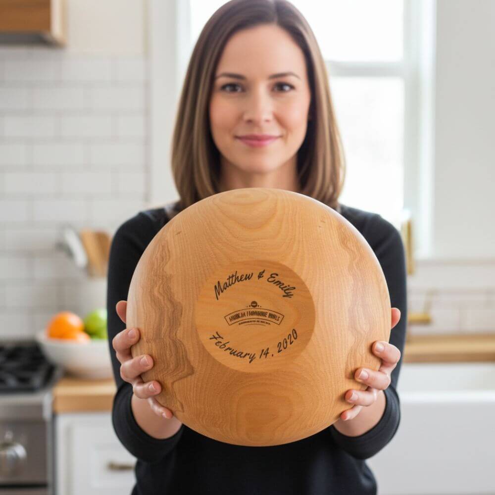 New Upgraded Chef's Mezzaluna, Wooden Salad Chopping Bowl & Mezzaluna, 12" American Farmhouse Bowls   