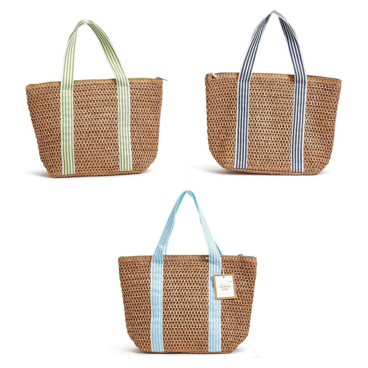 Raffia & Stripes Woven Thermal Lunch Tote