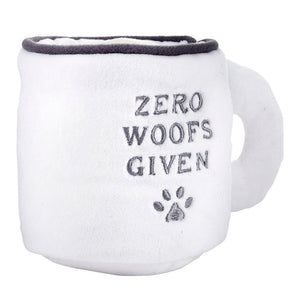 Funny mug shaped dog toy with paw print embroidery and squeaker