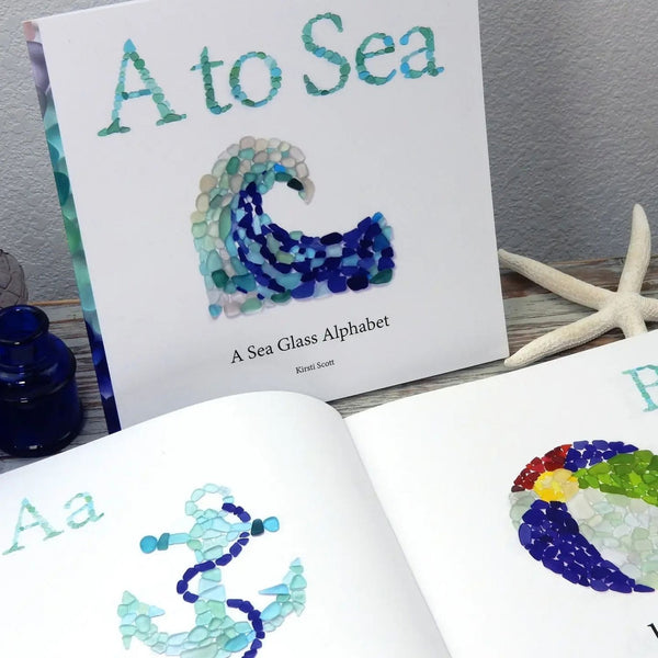 A To Sea Sea Glass Alphabet Book Cover With Sea Glass Wave Artwork, Coastal Children’s Book And Beach Gift