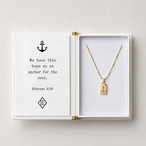 Gold Anchor Necklace In Book Inspired Gift Box With Hebrews 6:19 Verse Card, Christian Gift And Faith Jewelry