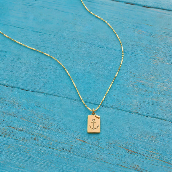 Dainty Gold Anchor Necklace With Detailed Anchor Charm And Beaded Chain, Nautical Jewelry And Christian Necklace