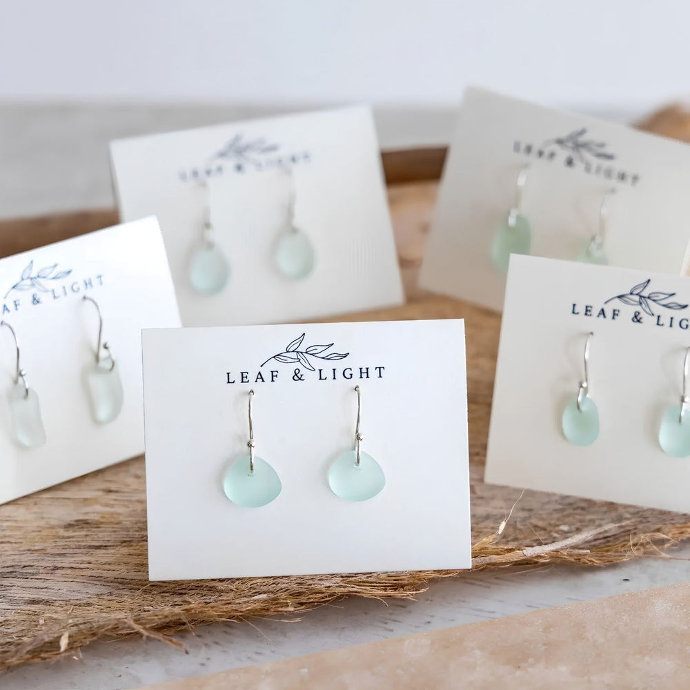 Light Aqua Sea Glass Dangle Earrings With Frosted Recycled Glass And Silver-Plated Ear Wires