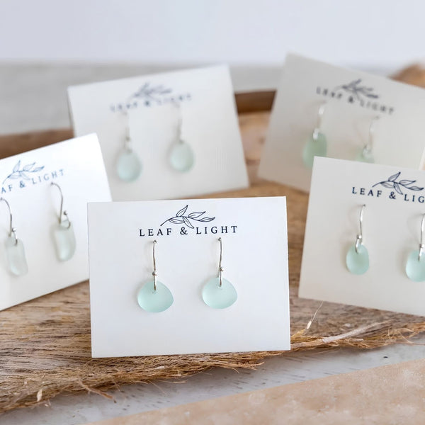 Assorted Light Aqua Recycled Glass Drop Earrings, Organic Shapes And Coastal Jewelry Designs