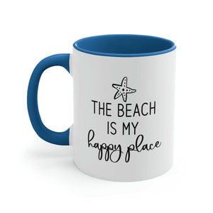 The Beach Is My Happy Place Ceramic Coffee Mug in Light Blue, Coastal Mug, Beach House Gift, Nautical Gift Idea