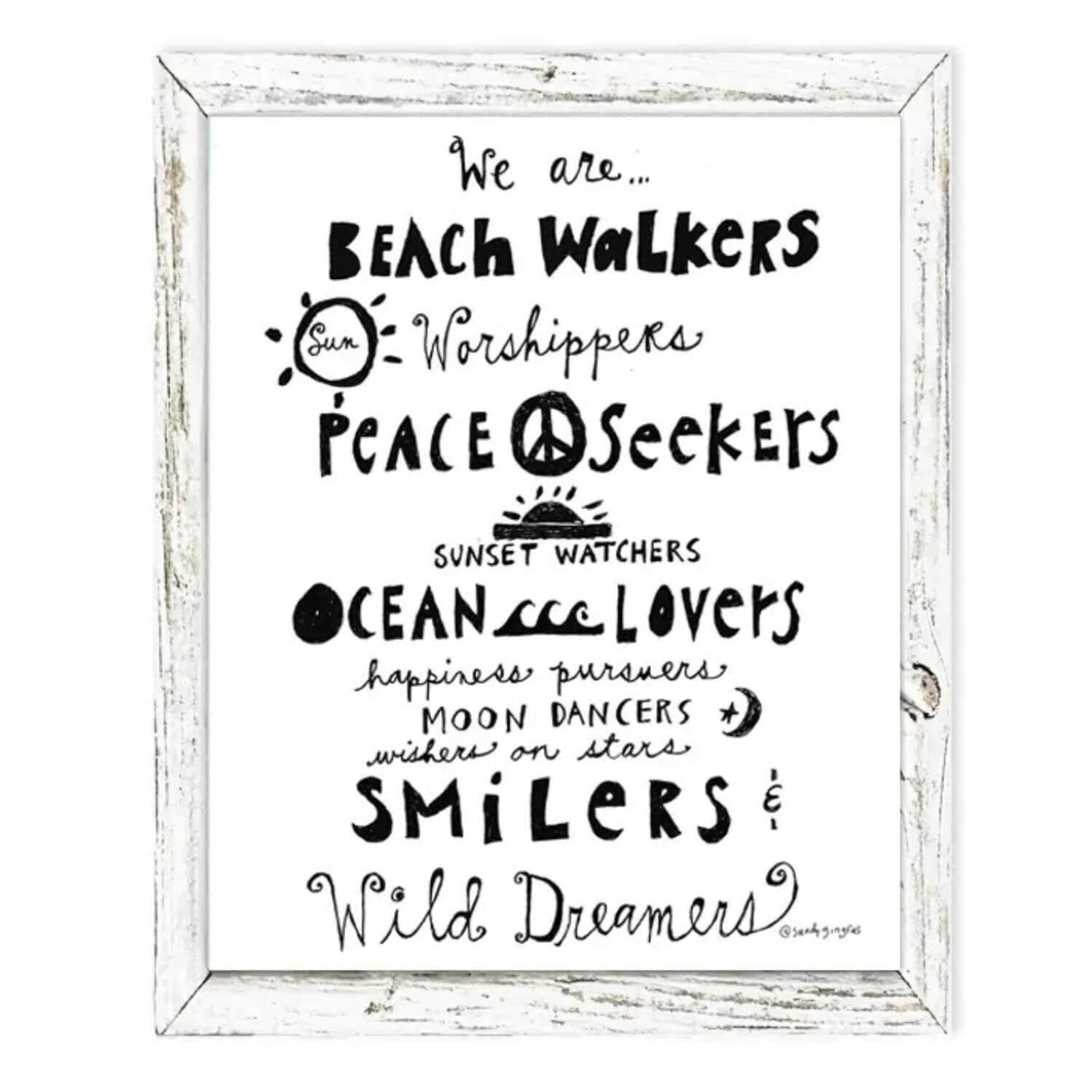 "Beach Walker" 7.75 x 9.75 Coastal Art, Reclaimed White Wood Frame