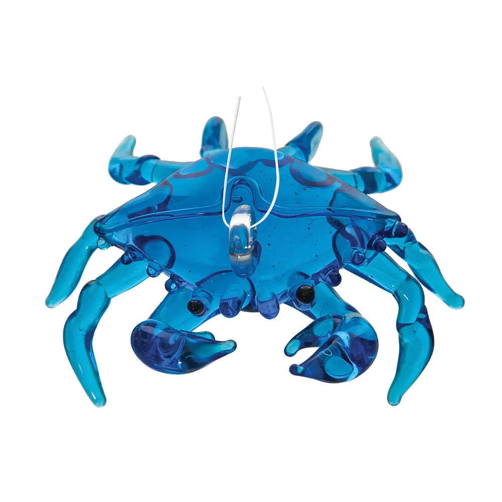 Blue Crab Glass Christmas Ornament With Vibrant Blue Color And Detailed Coastal Marine Life Design