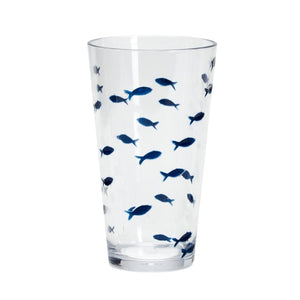 Blue Fish Acrylic Highball Tumbler, 19 Oz Shatterproof Drinking Glass with Swimming Fish Design