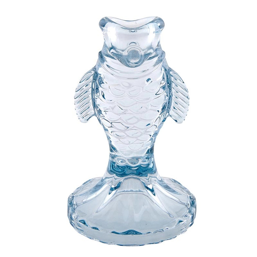 Blue fish taper candle holder for nautical home décor