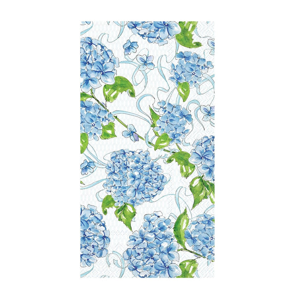 Blue Hydrangeas Paper Guest Towels Pack of 16 with Watercolor Floral Design, Soft Printed 3 Ply Guest Napkins for Coastal Bathroom and Garden Party Decor