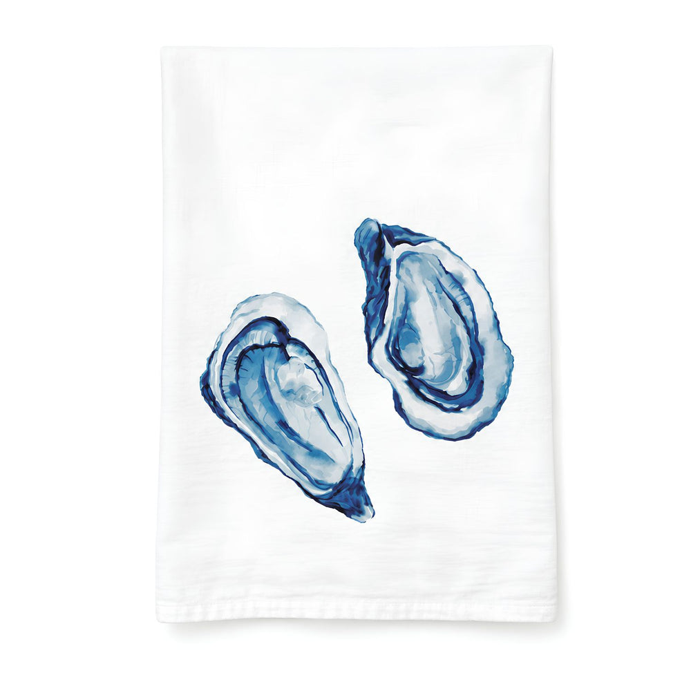 Blue Oyster Bloom Cotton Tea Towel With Watercolor Oyster Design, Nautical Dish Towel, Beach House Gift Ideas, Coastal Housewarming Gifts
