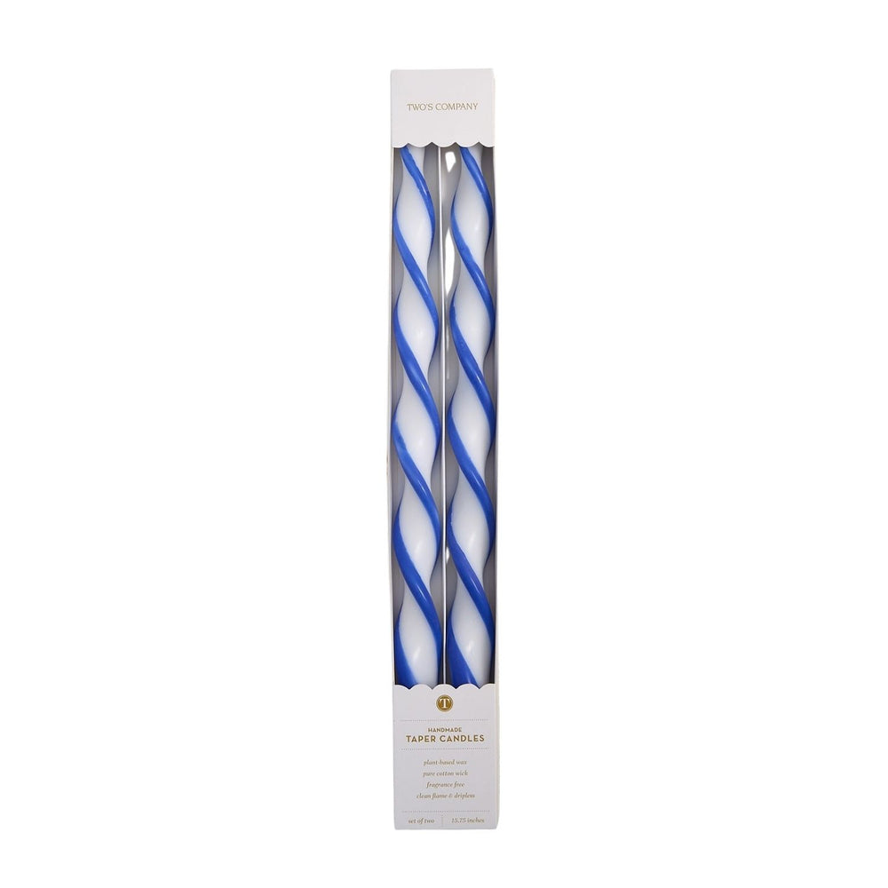 Blue Ribbon Twist Taper Candles, Set of 2, 15.75-Inch Hand-Poured Candles 