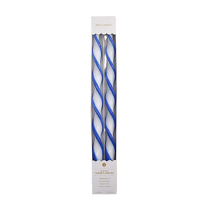Blue Ribbon Twist Taper Candles, Set of 2, 15.75-Inch Hand-Poured Candles in Gift Box
