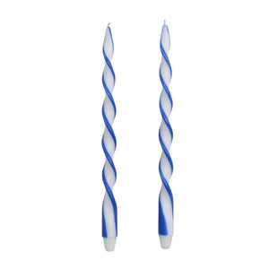 Blue Ribbon Twist Taper Candles, Set of 2, 15.75-Inch Hand-Poured Candles 
