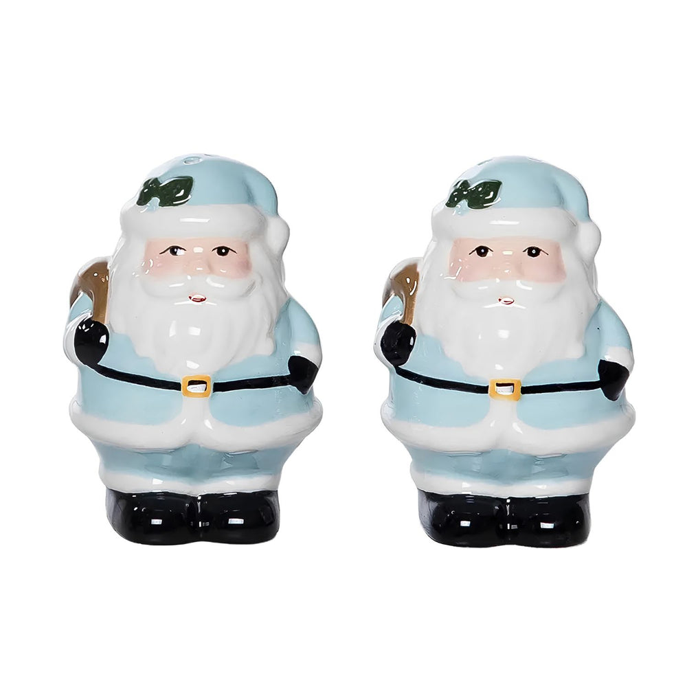 Blue Santa Salt And Pepper Shaker Set In Dolomite For Festive Christmas Table And Holiday Kitchen Décor