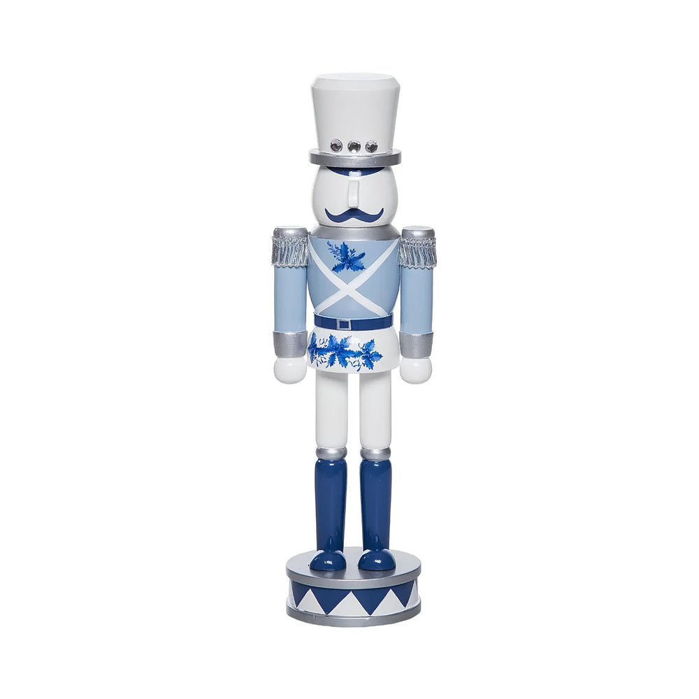 Blue And White Chinoiserie Nutcracker Figurine With Floral Details, 12-Inch Christmas Holiday Décor