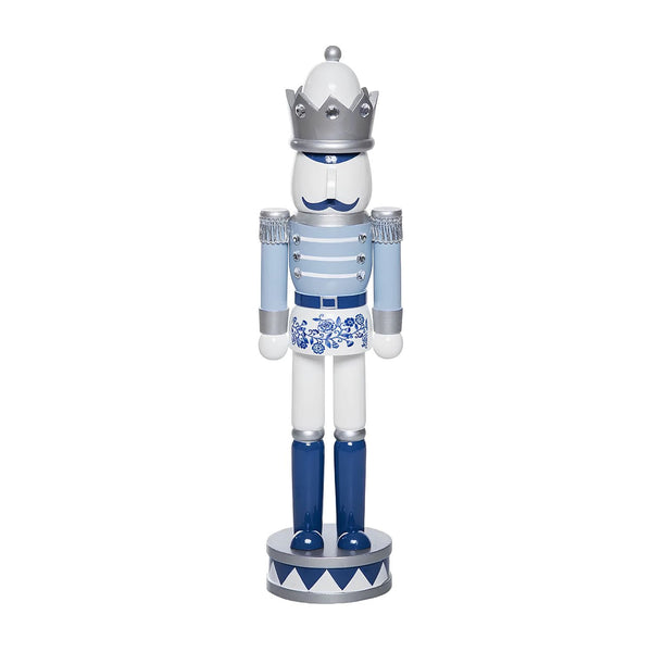 15-Inch Blue And White Chinoiserie Nutcracker Figurine With Floral Details And Silver Accents For Christmas Décor
