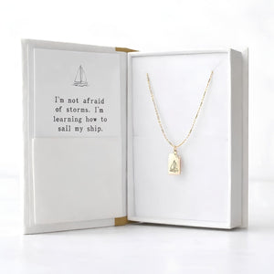 Dainty Gold Sailboat Necklace With Book Page Charm And Detailed Sailboat Pendant, Bookish Jewelry And Reader Gift