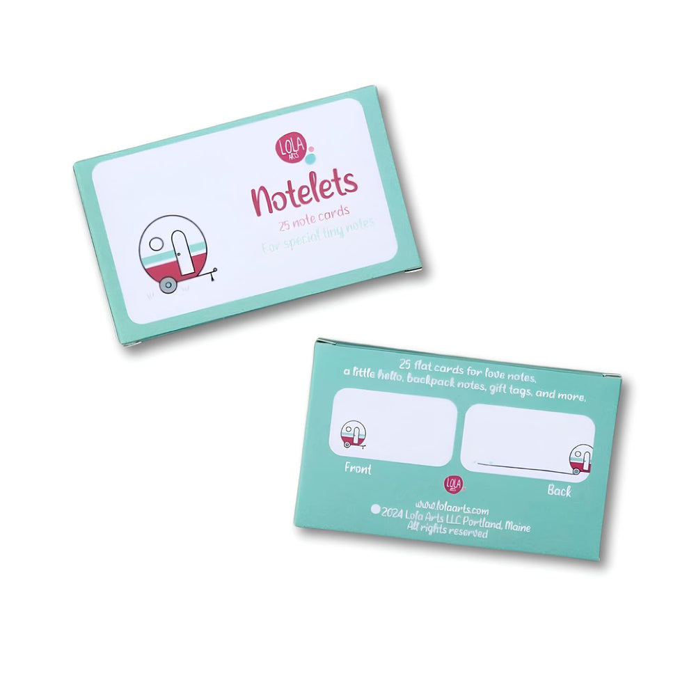 Camper Notelets Set of 25 Mini Note Cards Featuring Vintage Camper Illustrations, Gift Tags and Small Greeting Cards Designed in Maine, Coastal Gift Stationery