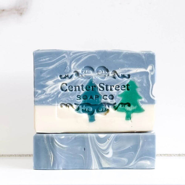 Center Street Alpine Frost Christmas Tree Handmade Soap Bar With Wild Berry, Silver Fir, Blue Spruce, And Musk Scent