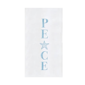Christmas Peace Coastal Kitchen Towel With Light Blue Embroidery And Starfish Design, Coastal Holiday Decor