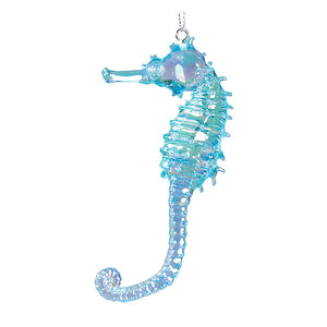 Christmas Seahorse Ornament In Blue Acrylic, Coastal Christmas Decor And Ocean-Inspired Holiday Ornament