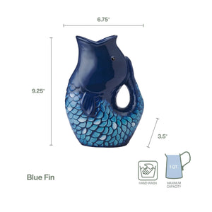 Coastal Blue Fin Pitcher 9.25-Inch Blue Fish-Shaped Serving Pitcher With Dimensions