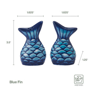 Coastal Blue Fin Salt And Pepper Set 3.5 Inch, Nautical Kitchen Decor, Coastal Gifts