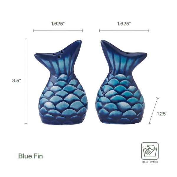 Coastal Blue Fin Salt And Pepper Set 3.5 Inch, Nautical Kitchen Decor, Coastal Gifts