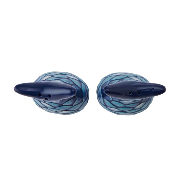 Coastal Blue Fin Salt And Pepper Set Top View, Nautical Table Decor, Coastal Gifts
