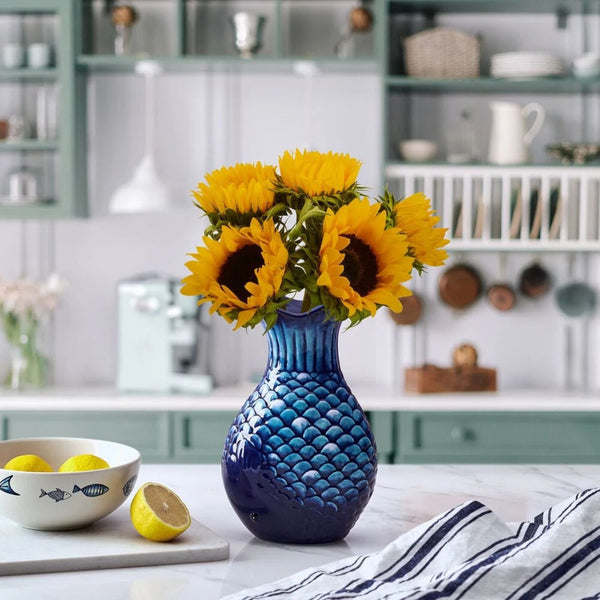 Coastal Blue Fin Vase with Flowers, Ocean Inspired Gift Ideas, Nautical Home Decor