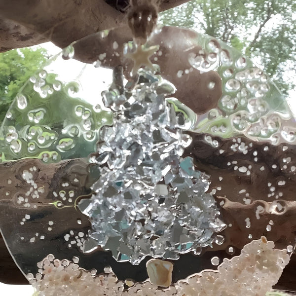 Silver Coastal Christmas Ornament With Crushed Glass Tree, Starfish, Seashells, Beach Decor, And Acrylic Hanging Design, Coastal Holiday Decor
