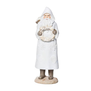 White Coastal Christmas Santa Figurine With Seashell Wreath, Shell Details, And Sandy Beach-Inspired Base
