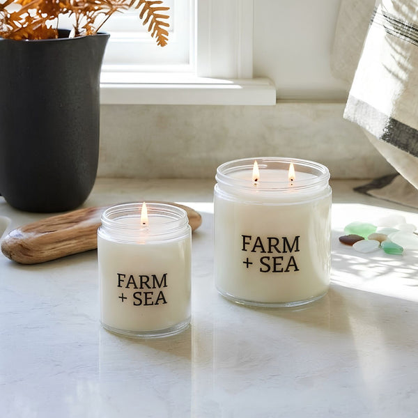 Farm + Sea Coastal Candles, 5.5 Oz and 14 Oz Sizes, Nautical Home Decor by the Window
