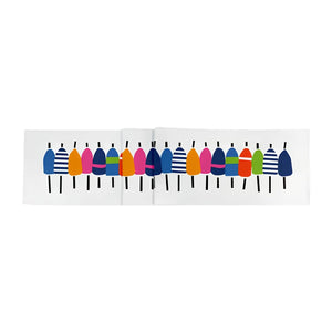 Colorful Buoys Cotton Table Runner with Multicolor Buoy Design for Coastal Dining Table, Beach House Kitchen and Nautical Decor