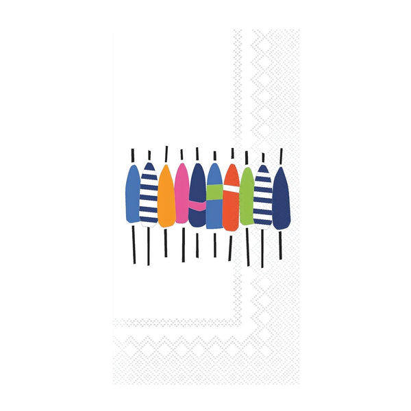 Colorful Buoys Paper Guest Towels Pack of 16 with Lobster Buoy Design Soft German Printed 3 Ply Napkins for Coastal Bathroom and Beach House Decor
