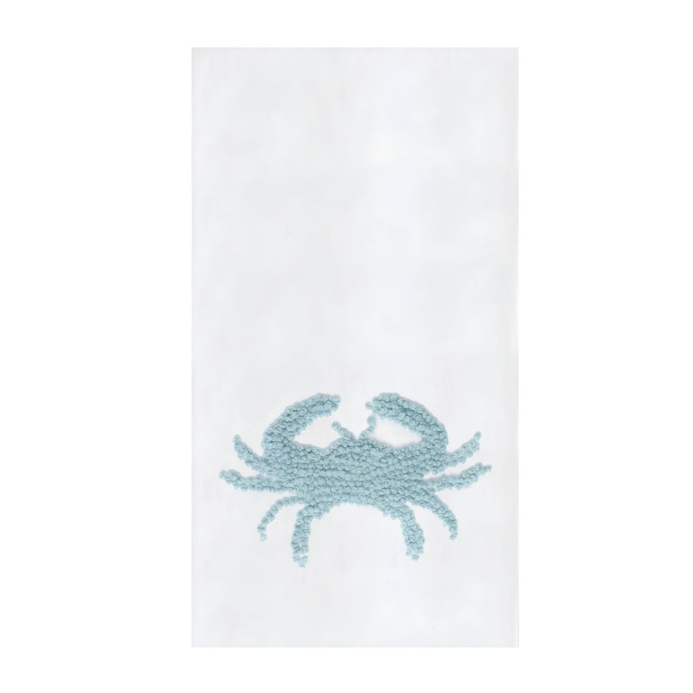 Crab French Knot Kitchen Towel With Coastal Blue Embroidery, Beach House Kitchen Decor