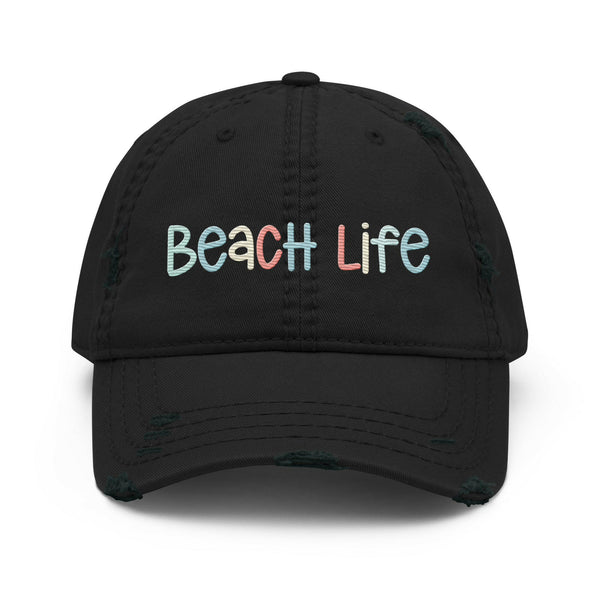 Beach Life Distressed Hat, Baseball Cap  New England Trading Co Black  