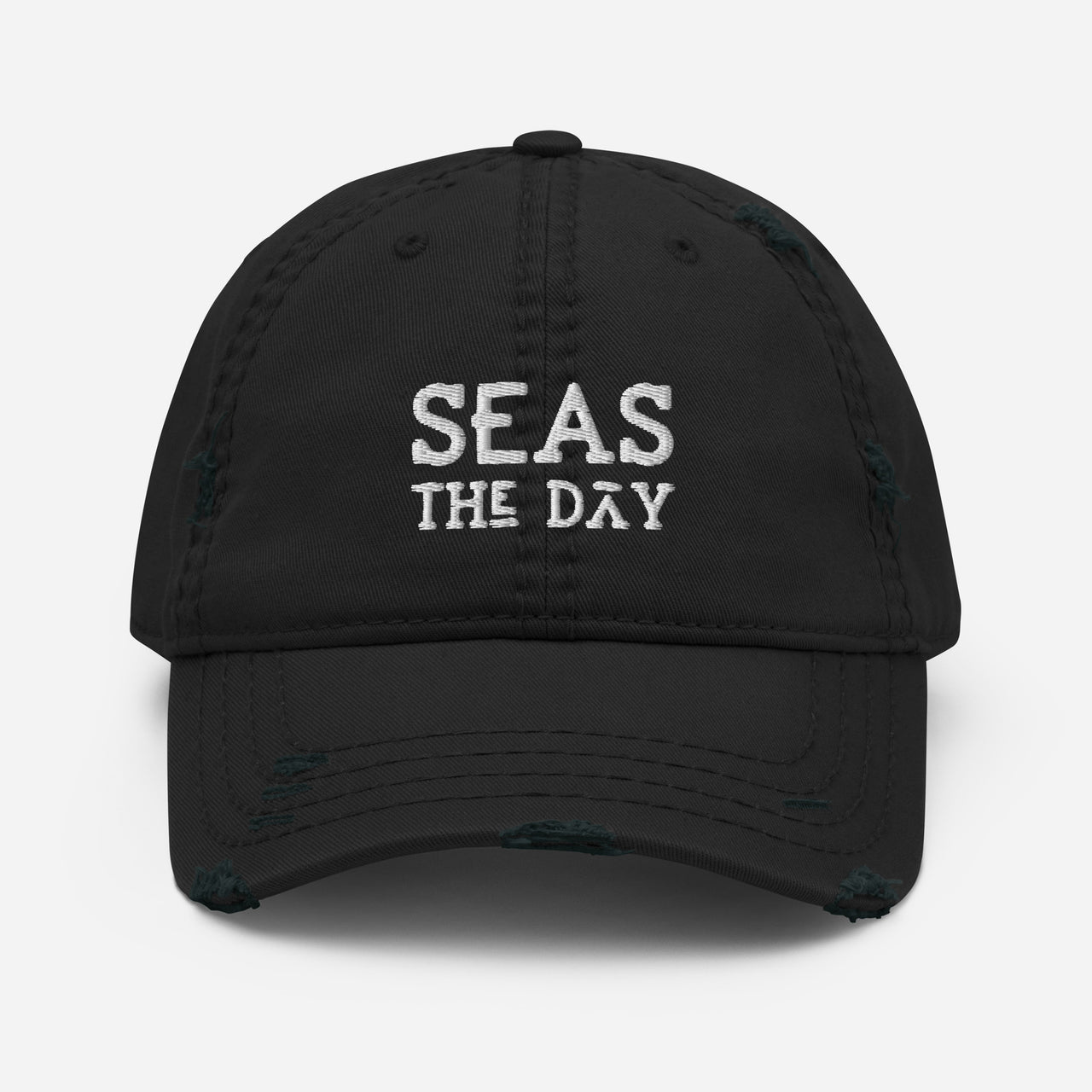 Seas The Day Distressed Hat, Baseball Cap, Black