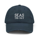 Seas The Day Distressed Hat, Baseball Cap, Navy