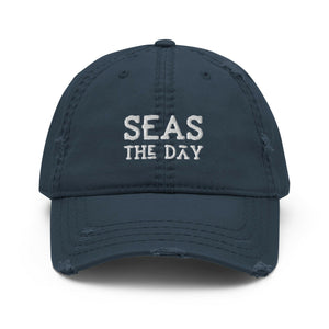 Seas The Day Distressed Hat, Baseball Cap, Navy