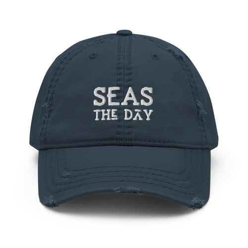Seas The Day Distressed Hat, Baseball Cap, Navy
