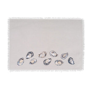 Embroidered Oyster Pattern Placemat With Blue Oyster Shell Design, Coastal Table Linens, Beach House Tables And Coastal Dining