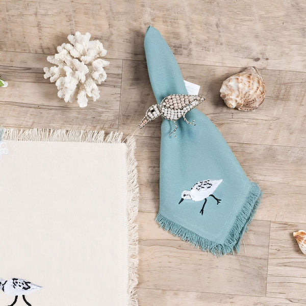 Sandpiper Sprint Cloth Napkins Set Of 4 In Sea Green Cotton, Beach House Tables, Coastal Table Settings And Seaside Dining
