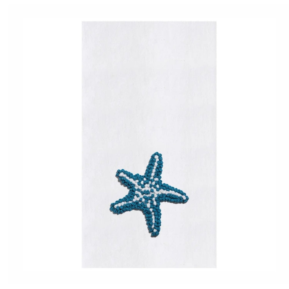 French Knot Starfish Towel With Embroidery For Beach House Kitchen, Beach Lover Gifts