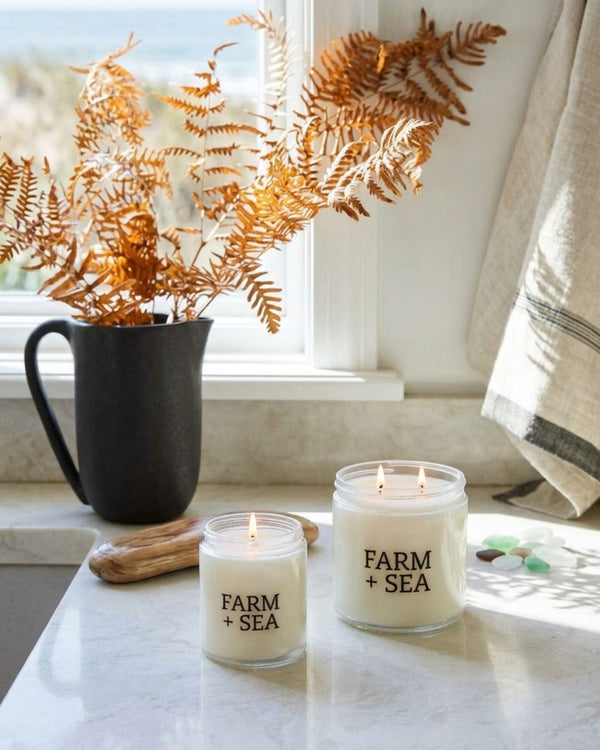 Farm + Sea Coastal Candles, 5.5 Oz and 14 Oz Sizes, Nautical Home Decor by the Window