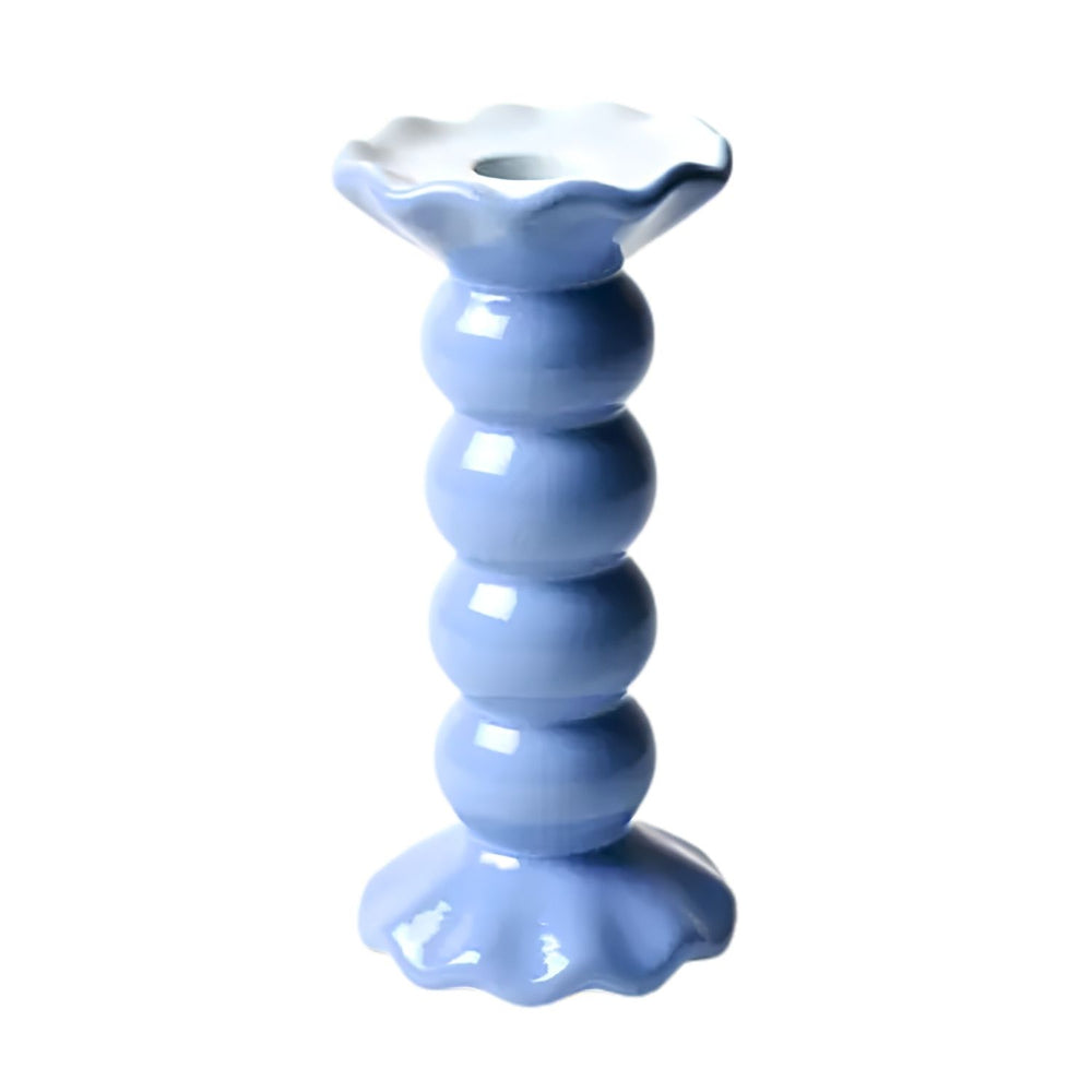 French Blue Candle Holder, Medium Ceramic Taper Candle Holder, Ruffle Knobbed Candle Holder, Decorative Candle Holder, Modern Coastal Home Decor